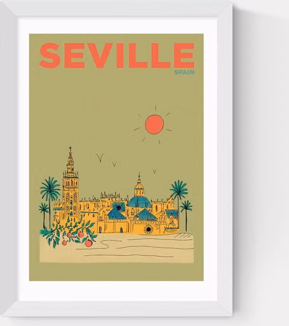 East End Prints Seville Mediterranean Framed Art Print in White and Multicolour
