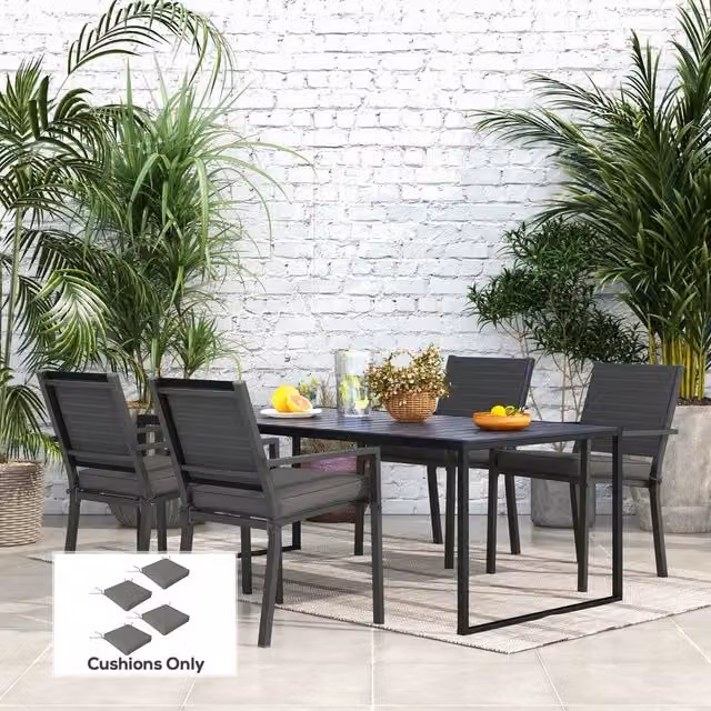 OUTSUNNY Set of 4 Water Repellent Square Outdoor Seat Cushions with Ties in Grey