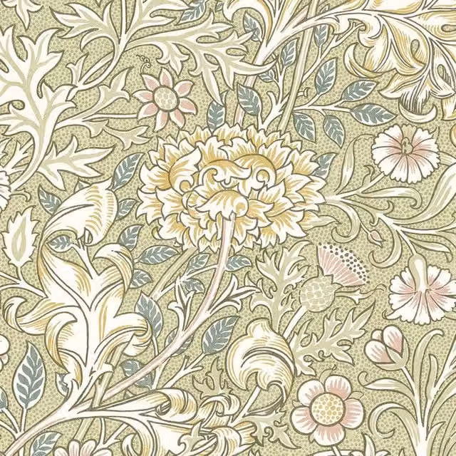 William Morris At Home Double Bough Fabric in Pink and Green