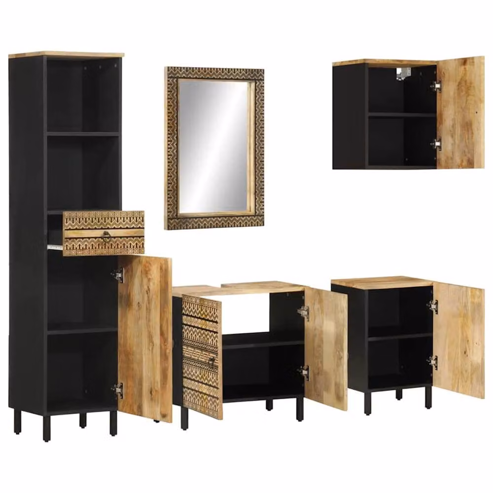Berkfield Home 5 Piece Solid Mango Wood Bathroom Furniture Set in Brown – 2