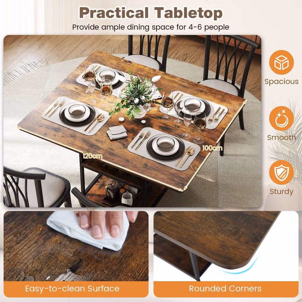 Costway Rectangular Dining Table with Storage Shelves in Brown – 2