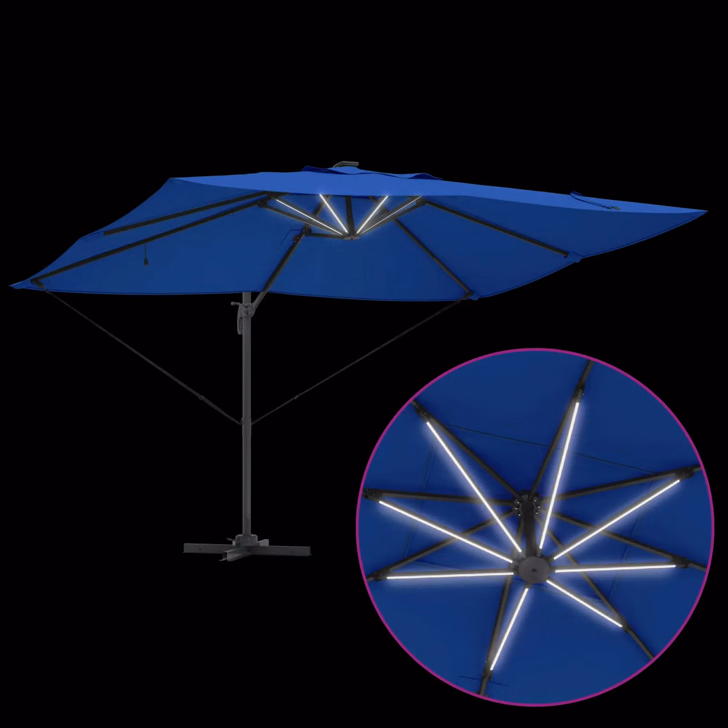 Berkfield Home Roma Cantilever Parasol with LEDs in Azure Blue, Aluminium, W/D/H: 352 x 251 x 265 cm – 5