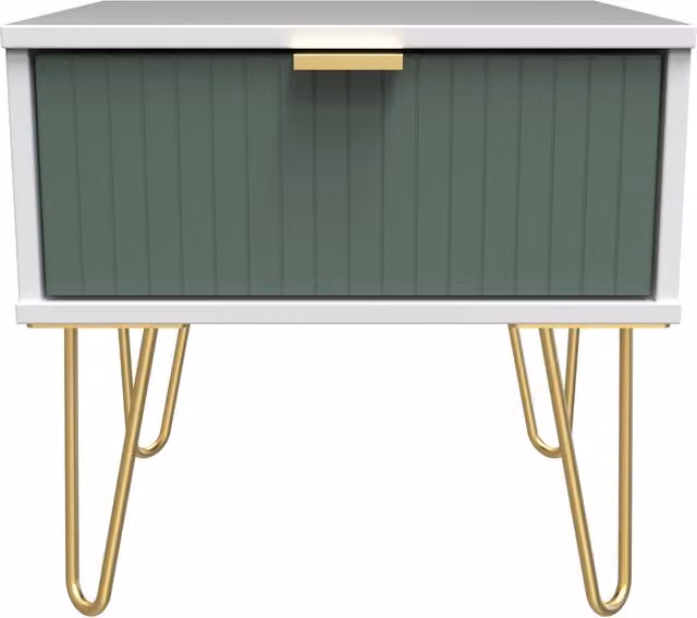 2 U Bexley Ready Assembled 1 Drawer Bedside Table in Green and Gold