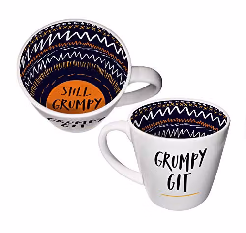 WPL Gifts Grumpy Git Ceramic Mug in Yellow and White