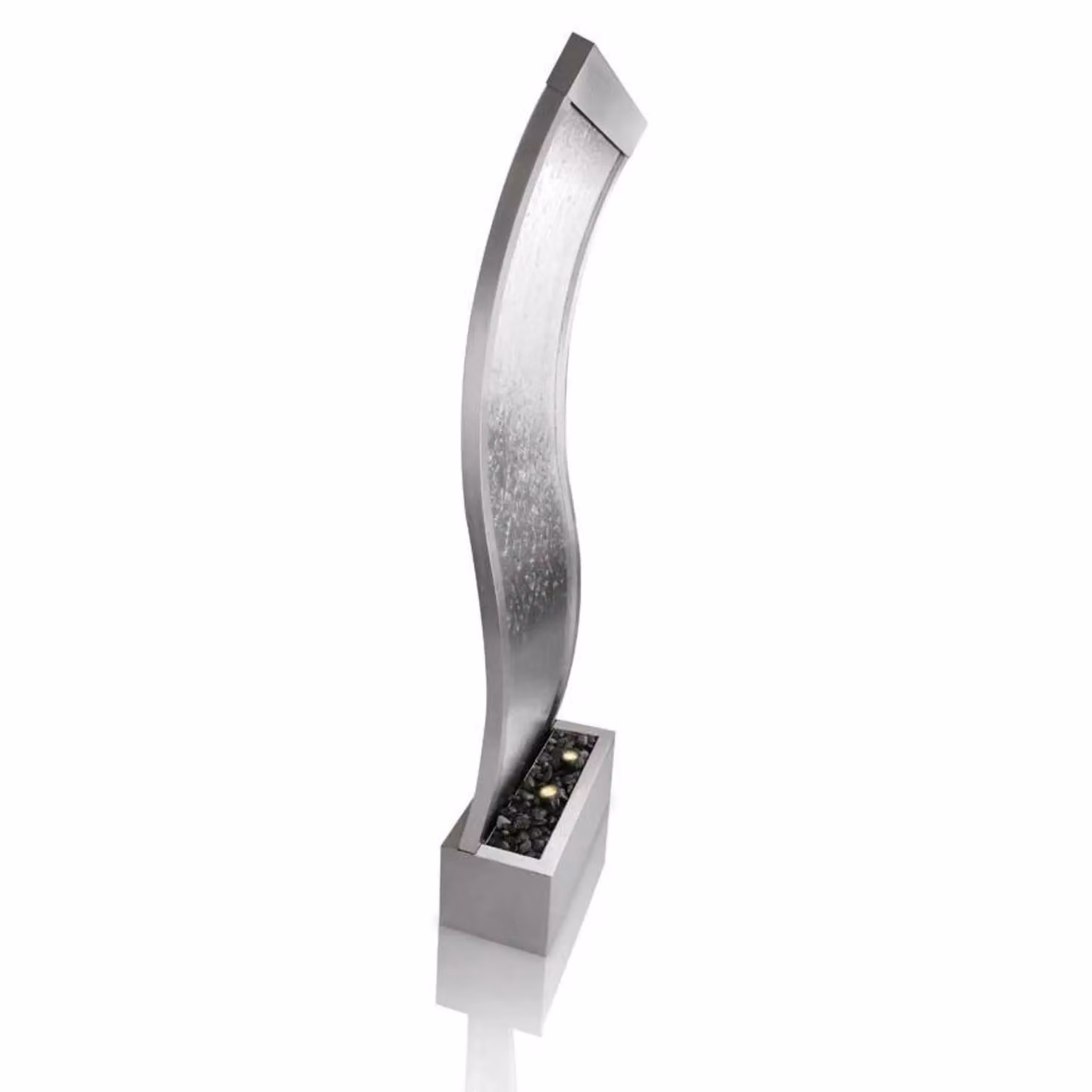 Primrose Curved Stainless Steel Waterfall Water Wall with LED Light in Metallic Silver, Height: 183 cm – 2