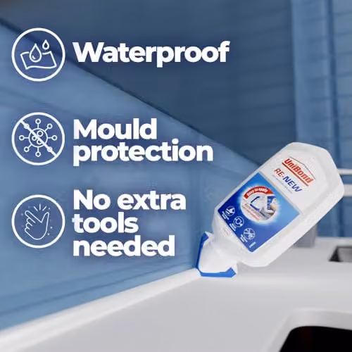 Unibond Re-New White Mould Resistant Silicone Sealant, 80ml – 3