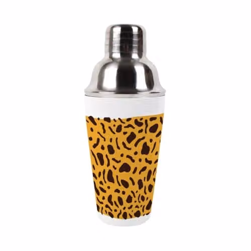 Purely Home Stainless Steel Cocktail Shaker and Strainer with Wild Cheetah Print in Orange and Multicolour, 550ml