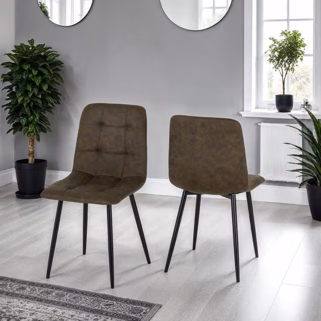 Seconique Fenton Upholstered Dining Chairs in Green with Metal Frame, Pack of 2