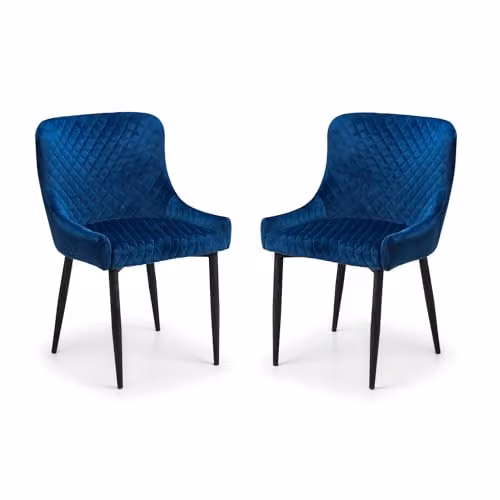 Julian Bowen Luxe Set of 2 Velvet Upholstered Dining Chairs in Blue and Black – 8