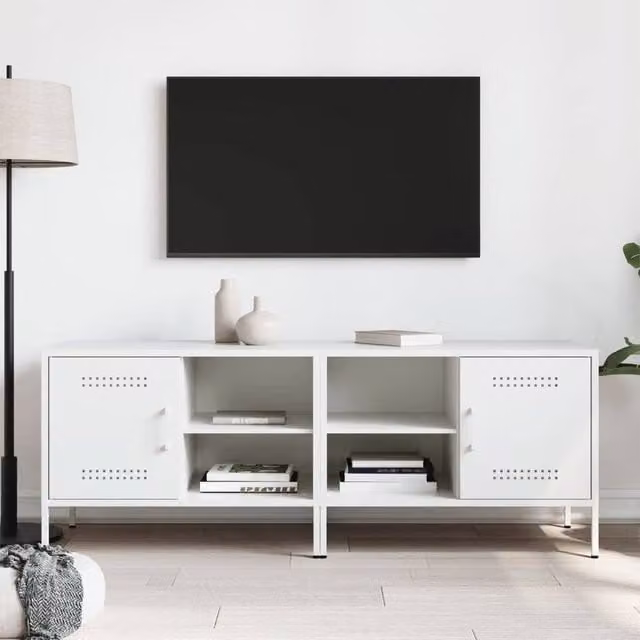 Berkfield Home Set of 2 White Steel TV Cabinets, W/D/H: 68 x 39 x 50.5 cm