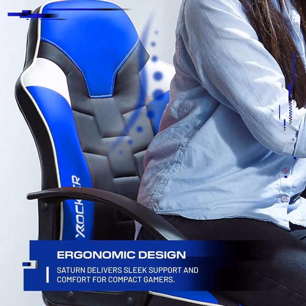 X Rocker Saturn Ergonomic Mid Back PC Gaming Chair in Blue with Swivel Base and Armrests – 2