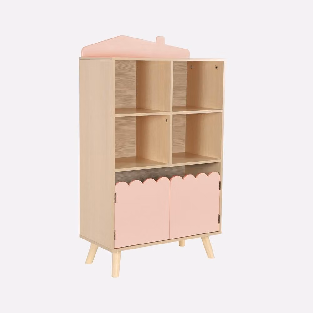 sweeek Pink Pine Wood Freestanding Library with 2 Hinged Doors and 4 Shelves, W/D/H: 60.0 x 30.0 x 104.5 cm – 2