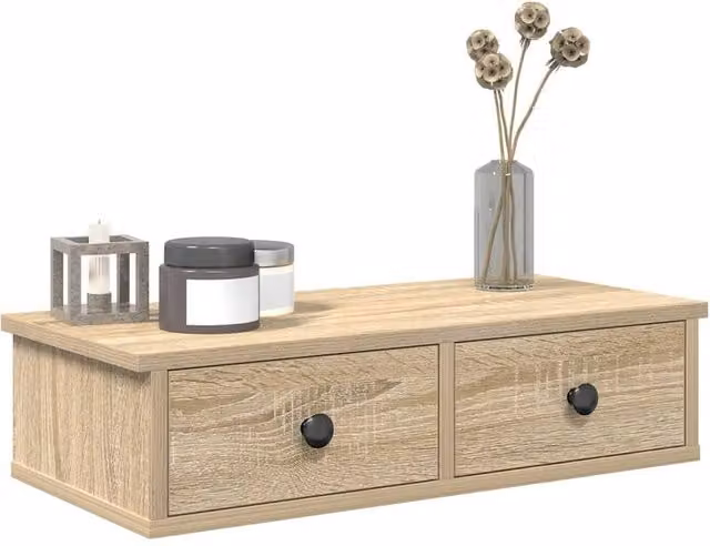 Berkfield Home Wall Shelf with Drawers in Sonoma Oak, Light Brown, W/D/H: 60 x 25 x 15 cm