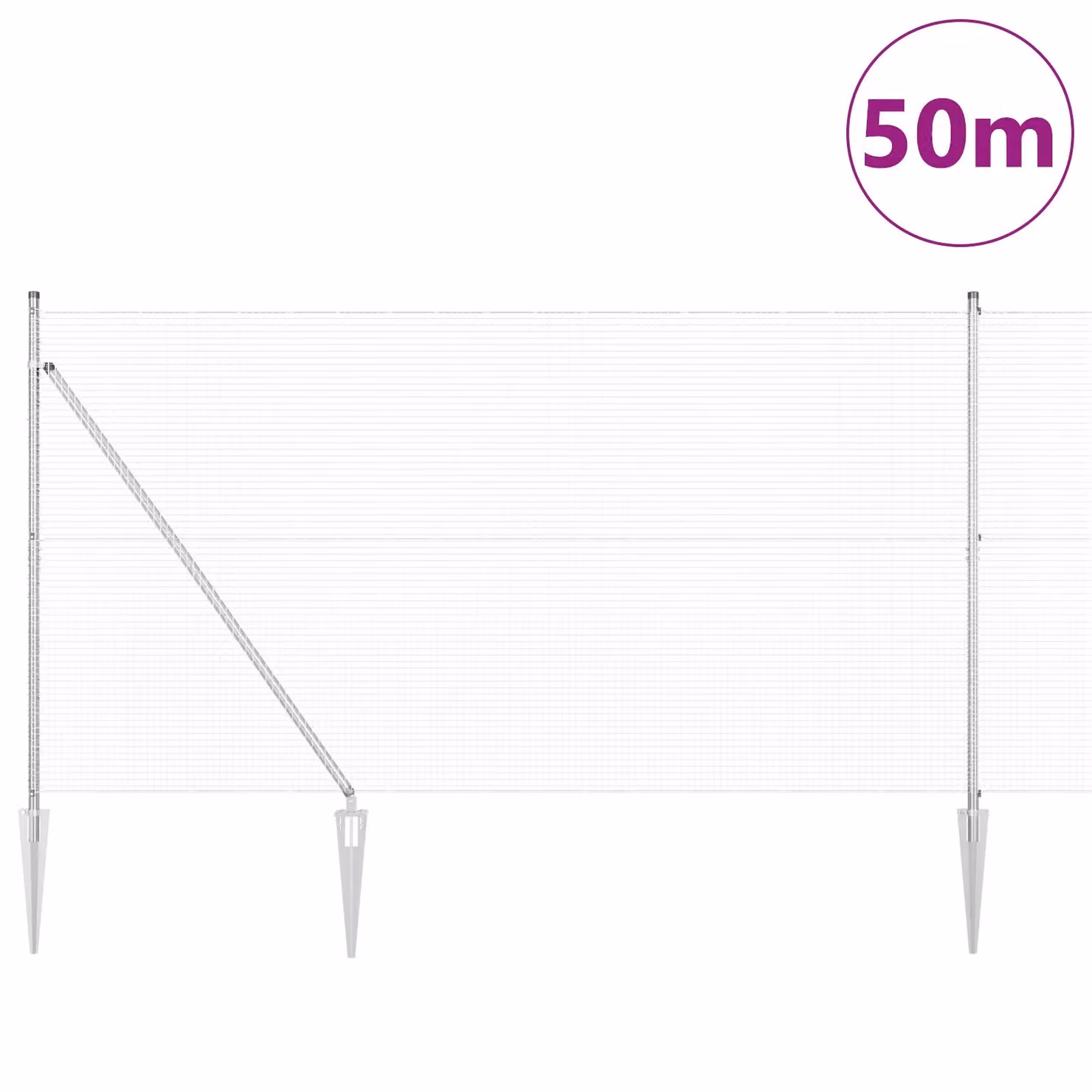 Berkfield Home Welded Wire Fence with 13 Spike Posts, Galvanised Steel, Silver, W/H: 50 m x 1.5 m – 2