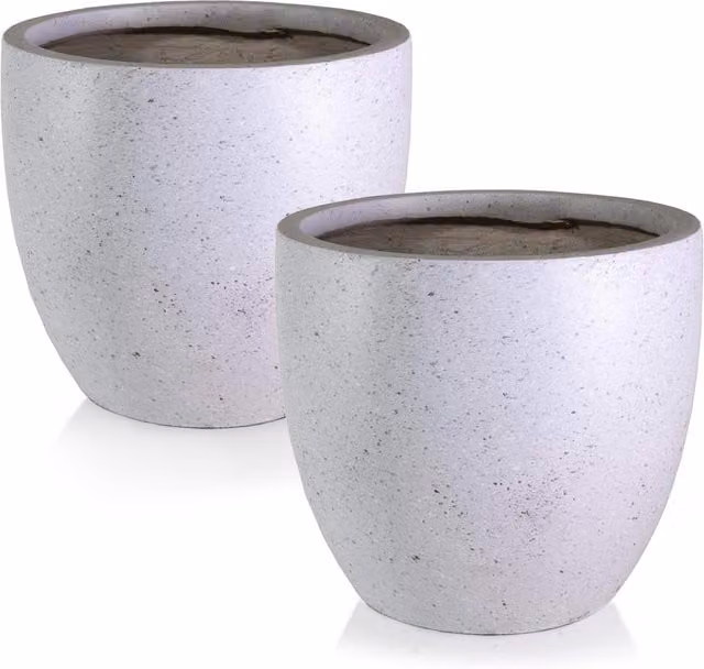 Set of 2 Idealist Speckled Grey Reinforced Stone and Ceramic Outdoor Garden Planter Tubs, Diameter: 40 cm