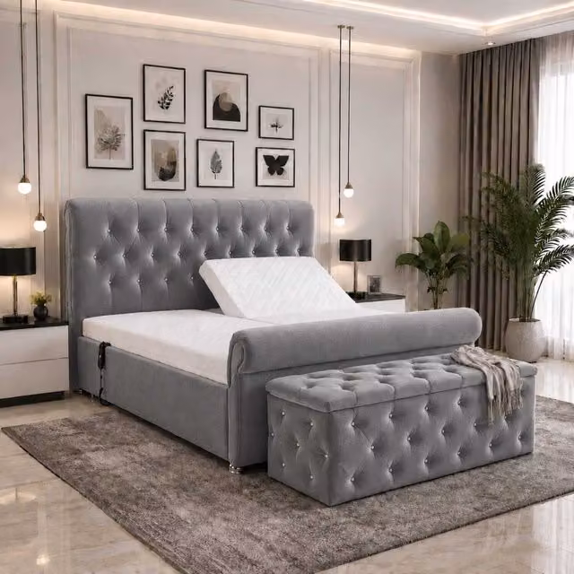 Harmony Adjustable Mobility Bed with Foam Mattress and Headboard by K Mehmood Enterprise Ltd in Grey and Silver