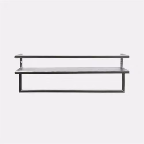 OHS 2 Tier Wall Mounted Towel Rail with Shelf, Silver, W: 45 cm, D: 15 cm, H: 12 cm