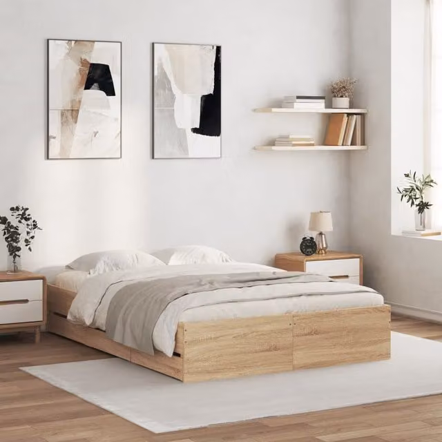 Berkfield Home Sonoma Oak Bed Frame with Drawers in Brown, W/D/H: 120 x 200 cm