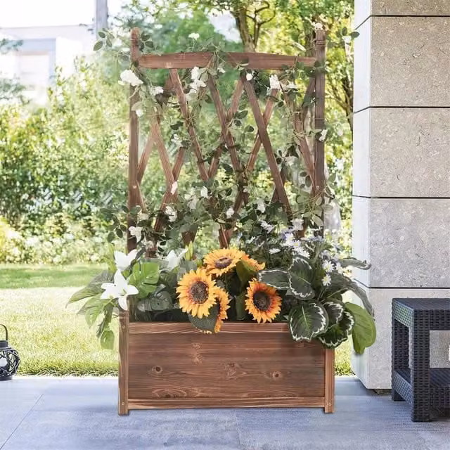 EONLION Wooden Raised Garden Bed and Planter in Brown, W/D/H: 115 x 64 x 20 cm
