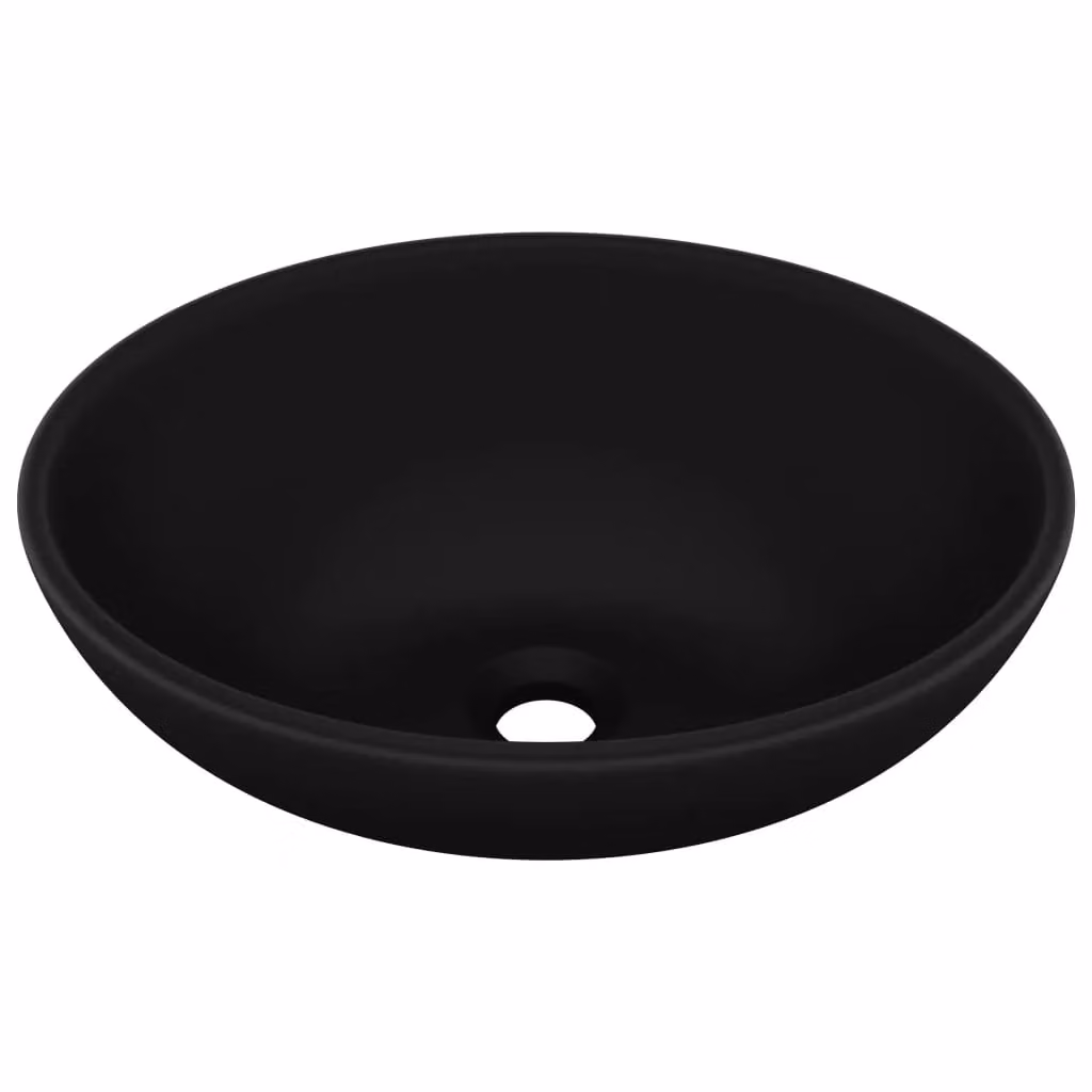 Berkfield Home Luxury Oval Ceramic Countertop Basin in Matt Black W: 40 cm, D: 33 cm, H: 13.5 cm – 2