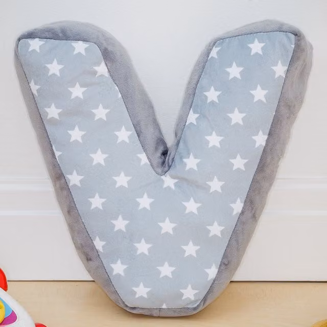Echo Three Letter Cushion V in Grey and White with Star Pattern