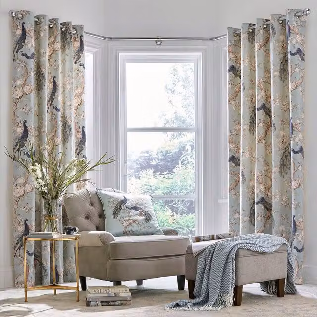 Laura Ashley Belvedere Duckegg Blue Floral Eyelet Curtains