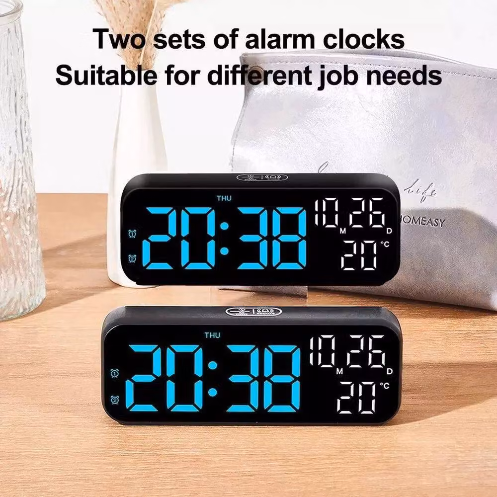 FLAVORA Digital Mirror LED Alarm Clock with Illuminated Display in Black – 5
