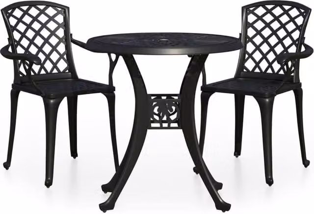 Berkfield Home 3 Piece Cast Aluminium Bistro Set in Black