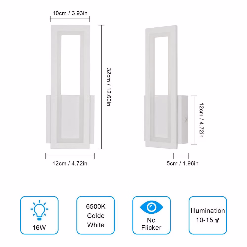 COMELY Modern Rectangular LED Indoor Wall Light in White with Acrylic and Metal Finish – 3