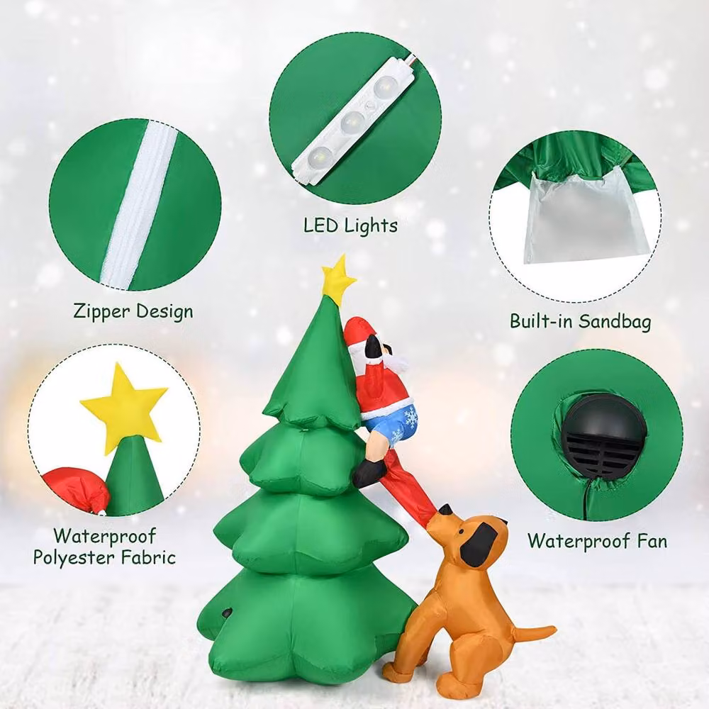 Gymax 180cm Inflatable LED Dog Chasing Santa Christmas Tree Decoration in Green and Multicolour – 3