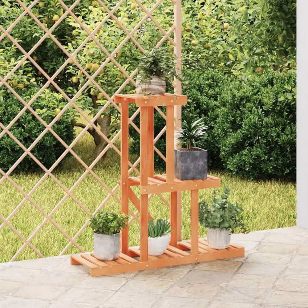 Berkfield Home Elegant Flower Stand, Brown Solid Wood Fir Planter, W: 81 cm, D: 25 cm, H: 75.5 cm – 2
