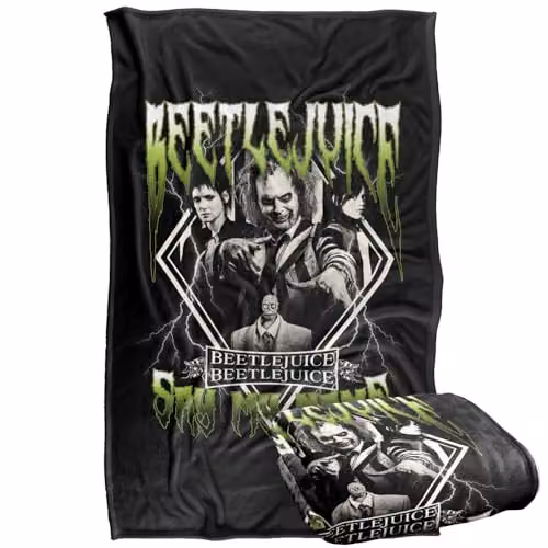 LOGOVISION Beetlejuice Beetlejuice 2 (2024) Group Band Super Soft Silky Touch Fleece Throw Blanket, Multicolour, W: 91 cm, D: 147 cm