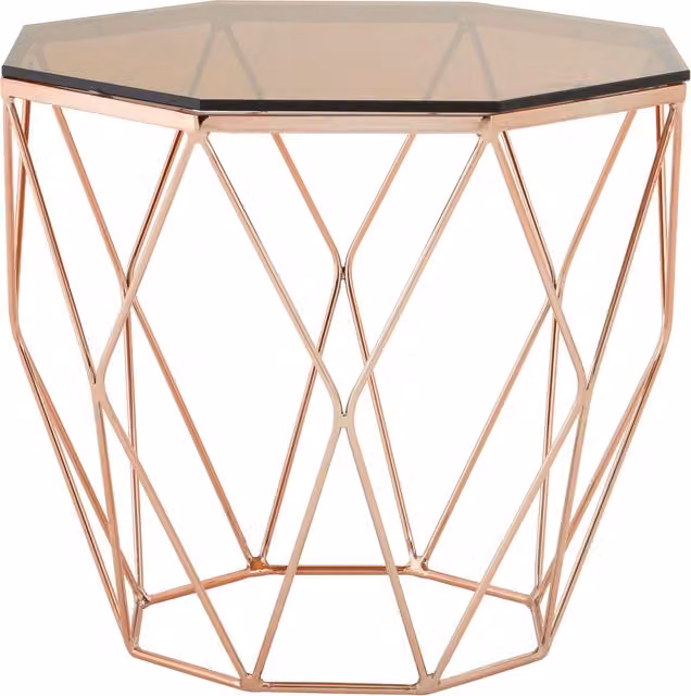 Orsina Gold End Table with Glass Top and Geometric Metal Base W/D/H: 60 x 55 x 60 cm – 1
