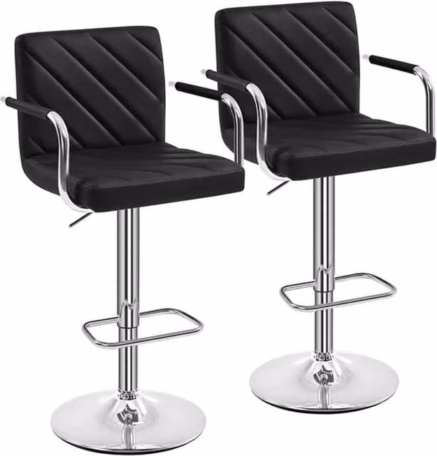 VOGREX Black Modern Adjustable Swivel Bar Stools with Thick Synthetic Leather Cushion