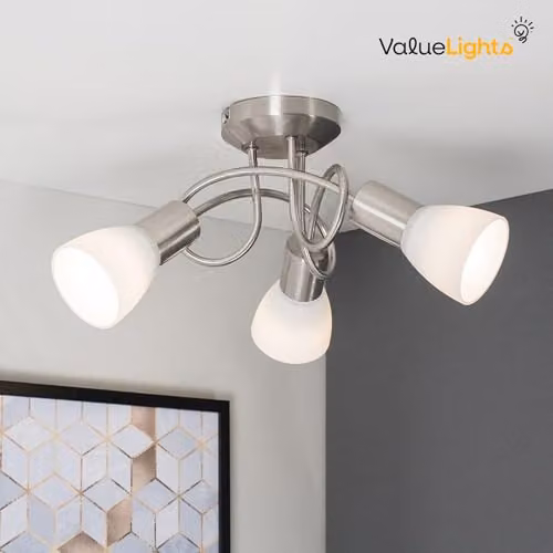 ValueLights Kololi 3 Way Silver and Chrome Ceiling Bar Light with White Glass Shades – 2