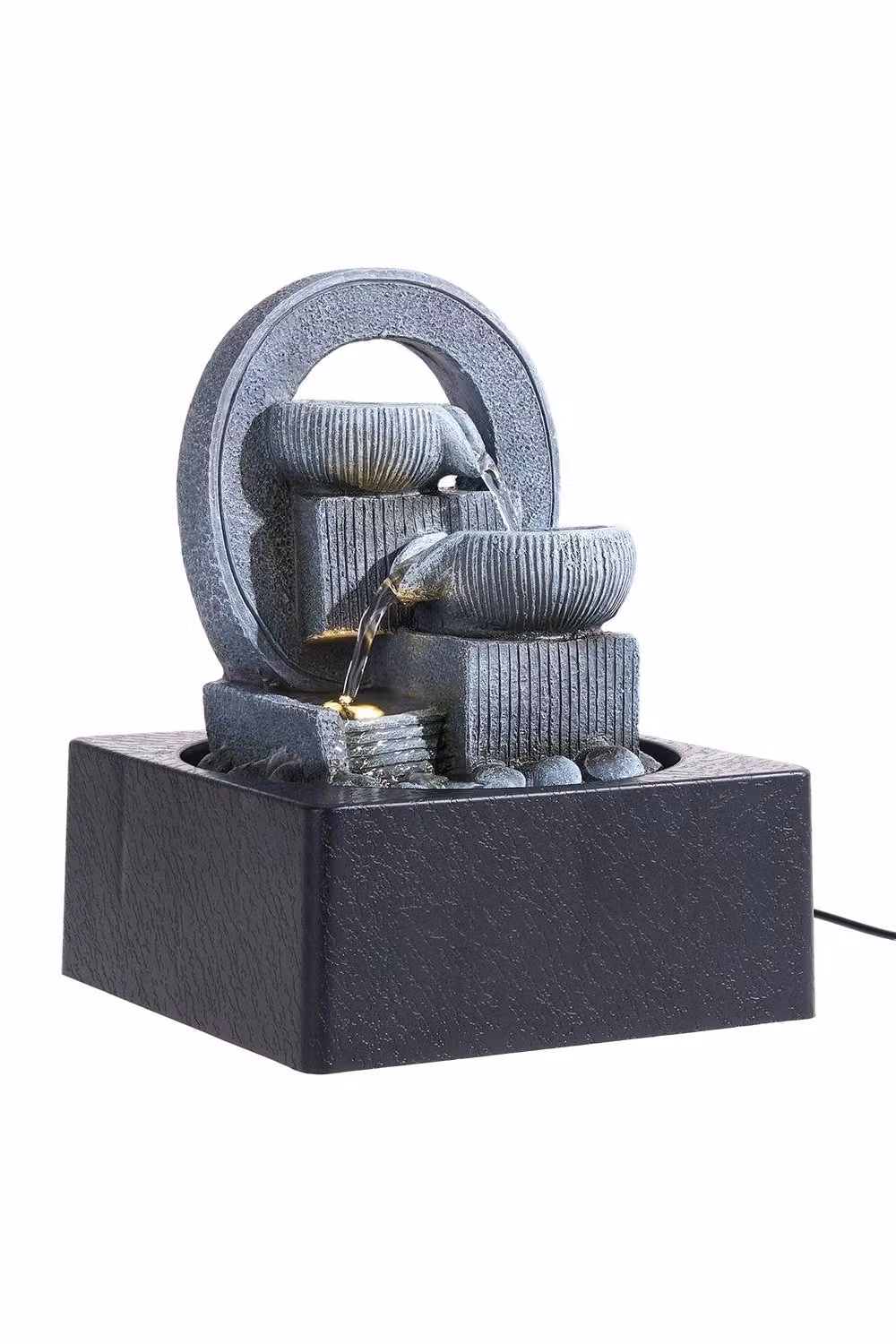 Garden Sanctuary Tabletop Waterfall Fountain with LED Lighting in Grey – 2