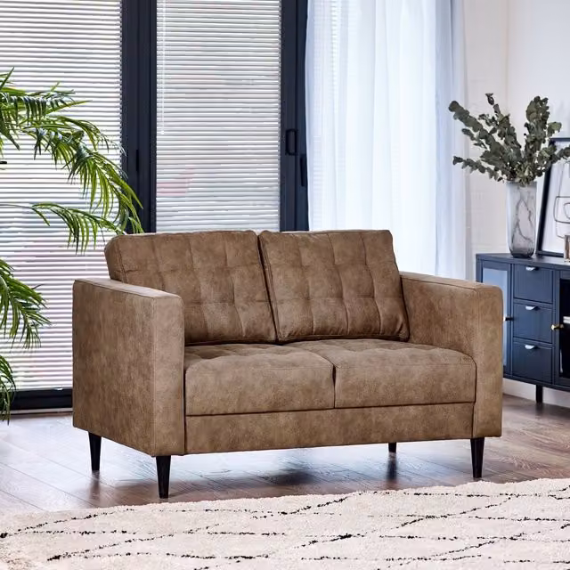 FurnitureboxUK Juno Brown Faux Leather 2 Seater Sofa