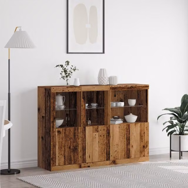 Berkfield Home Rustic Brown Sideboard with Integrated LED Lights, W/D/H: 142.5 x 37 x 100 cm – 1
