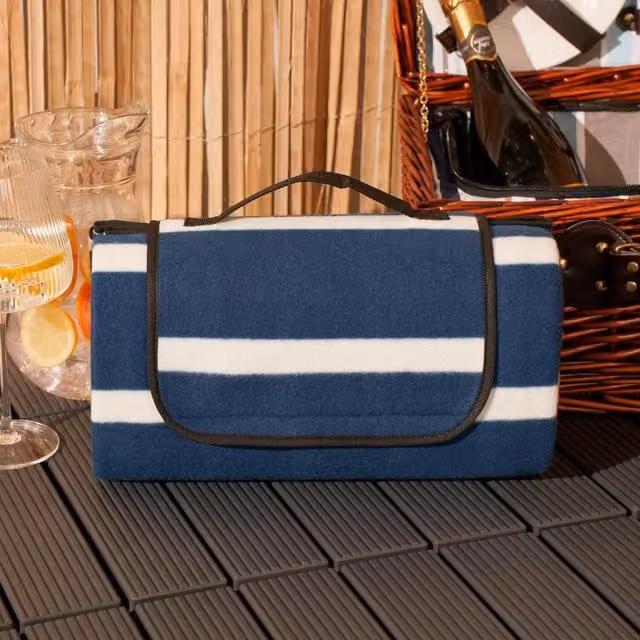 Dreamscene Blue Striped Maritime Picnic Blanket, Foldable and Water Resistant Outdoor Mat