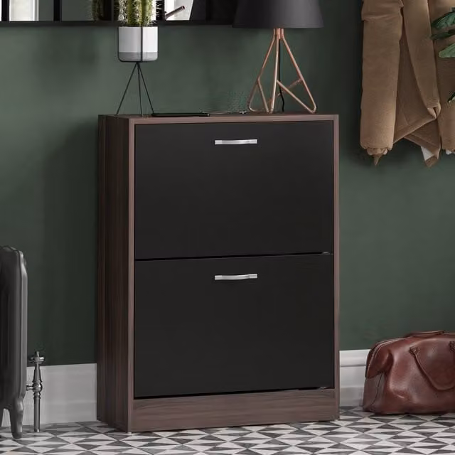 Vida Designs Modern 2 Drawer Shoe Cabinet in Walnut and Black