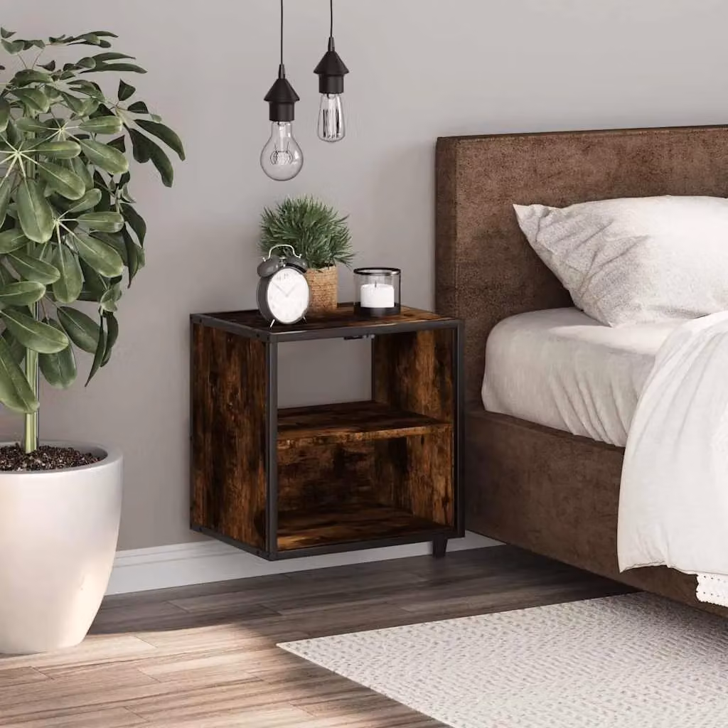 Berkfield Home Wall-mounted Bedside Cabinet in Smoked Oak Brown, W: 40 cm, D: 31 cm, H: 39.5 cm – 3