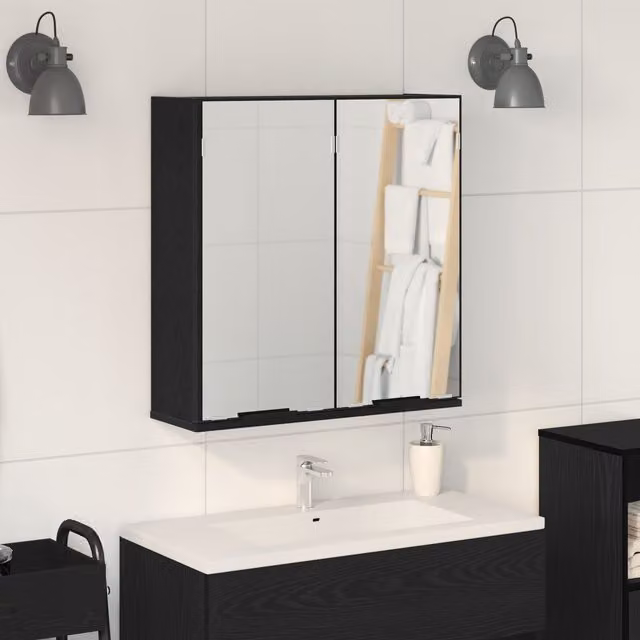 Berkfield Home Black Oak Bathroom Mirror Cabinet, W/D/H: 64 x 20 x 66.5 cm – 1