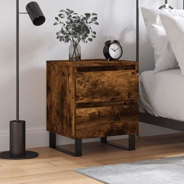 Berkfield Home Smoked Oak Bedside Cabinet in Brown, W/D/H: 40 x 35 x 50 cm