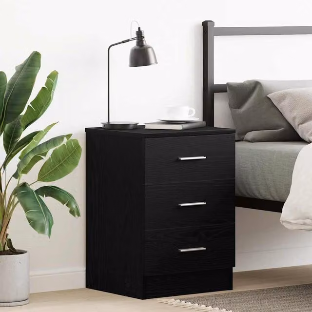 Berkfield Home Black Oak Bedside Cabinet, W: 38 cm, D: 35 cm, H: 55 cm