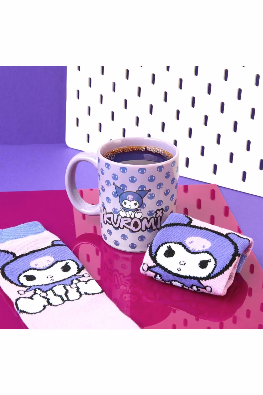 Get Trend Sanrio Kuromi Ceramic Mug and Crew Socks Gift Set, Purple – 5