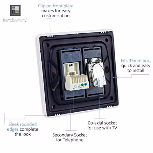 Trendi Artistic Modern Glossy Tactile TV Co-axial and Telephone Socket in Silver – 2