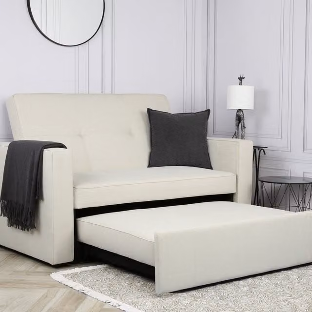 Home Garden Direct Haze Beige Fabric Click-Clack Sofa Bed with Sleeping Function