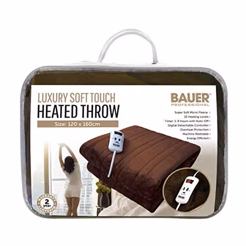 Bauer Professional Soft Fleece Electric Heated Throw Blanket in Brown, W: 120 cm, D: 160 cm – 4