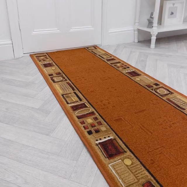 runrug Jena Hallway Runner Rug in Terracotta, Non-Slip and Hardwearing, W: 80 cm, L: 330 cm – 1