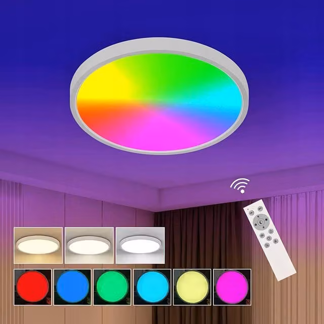 COMELY Round LED Ceiling Light, 24W Dimmable RGBW Colour Changing Light in White